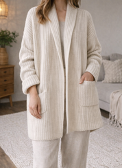 Women's Knitted Cardigan Open-Front Ribbed Cuffs