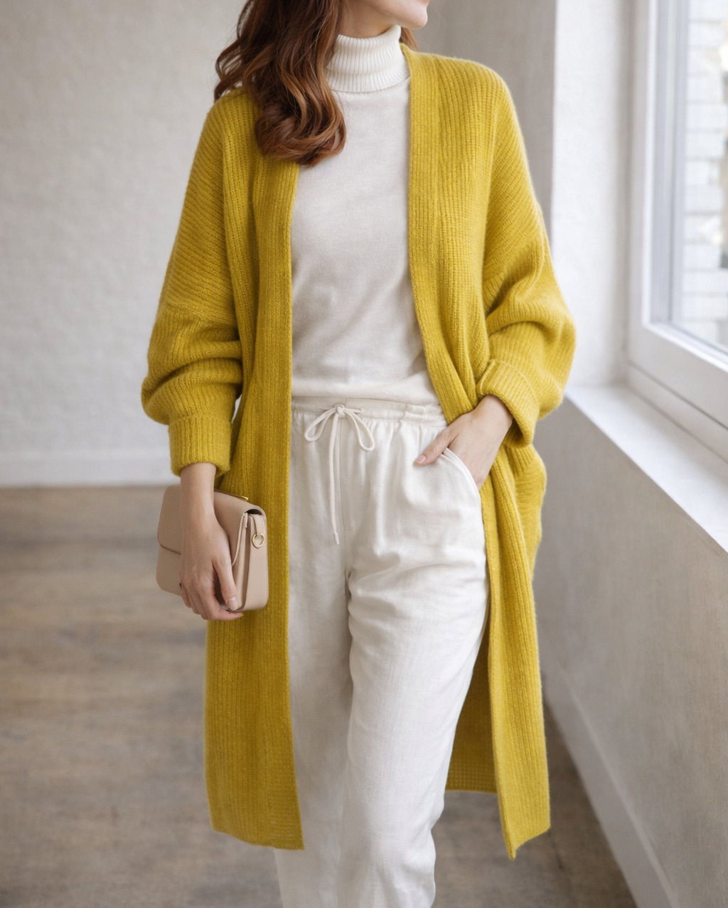 Women's Long Cardigan Ribbed Open Front