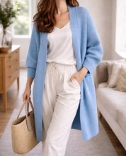 Women's Long Cardigan Ribbed Open Front