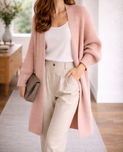 Women's Long Cardigan Ribbed Open Front