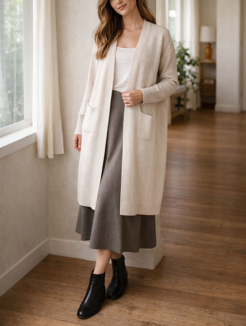 Women's Long Cardigan V-Neck Neckline