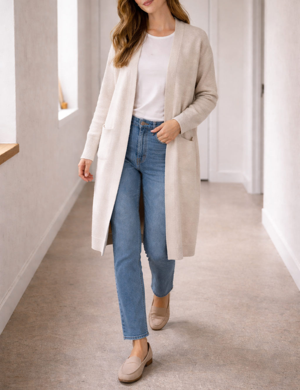 Women's Long Cardigan V-Neck Neckline