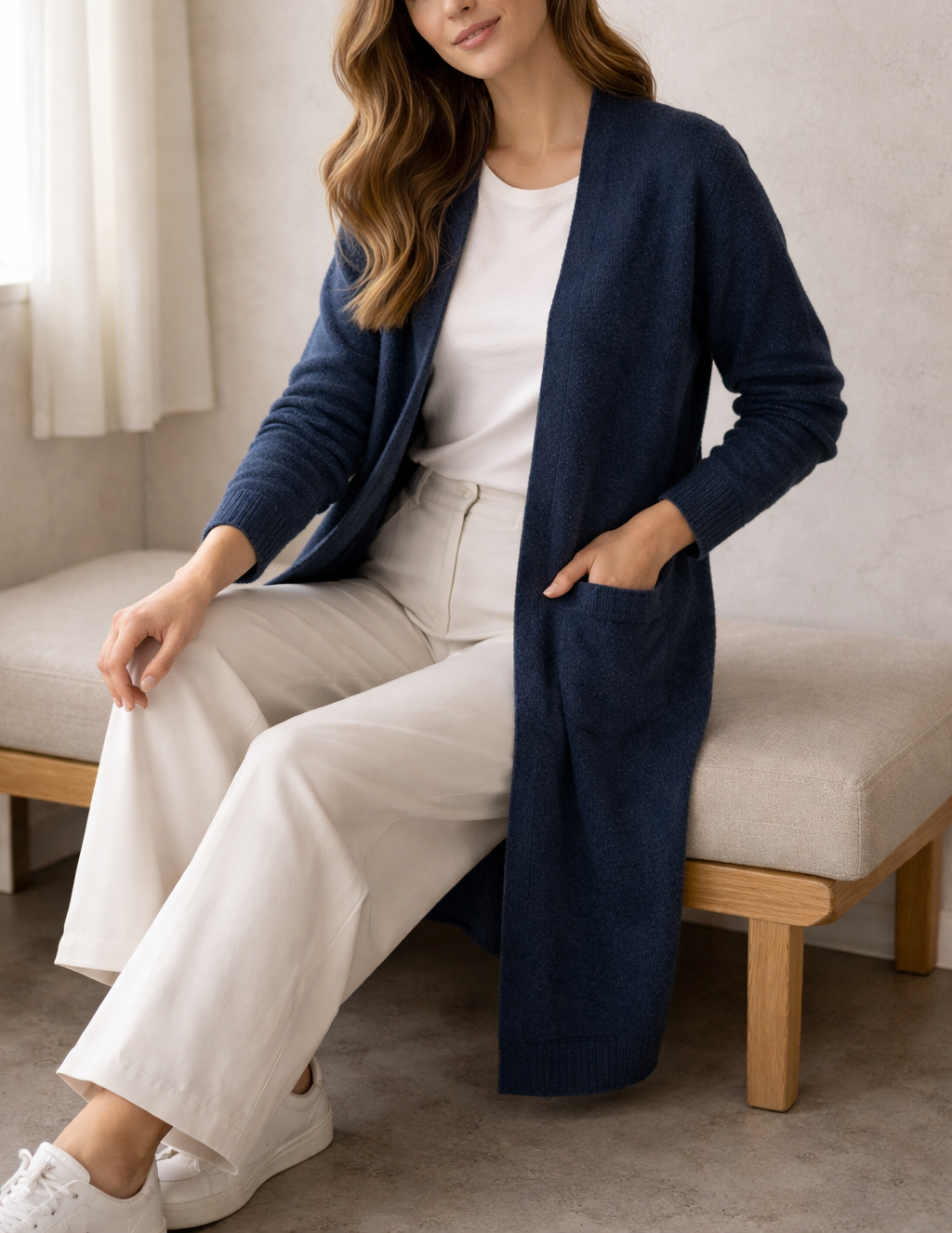 Women's Long Cardigan V-Neck Neckline