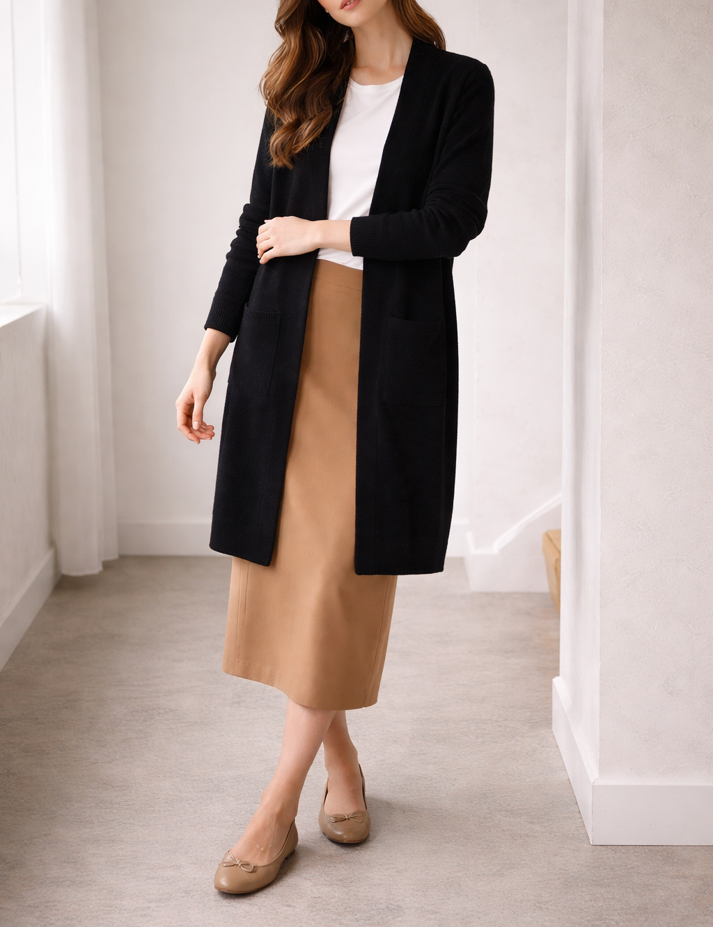 Women's Long Cardigan V-Neck Neckline