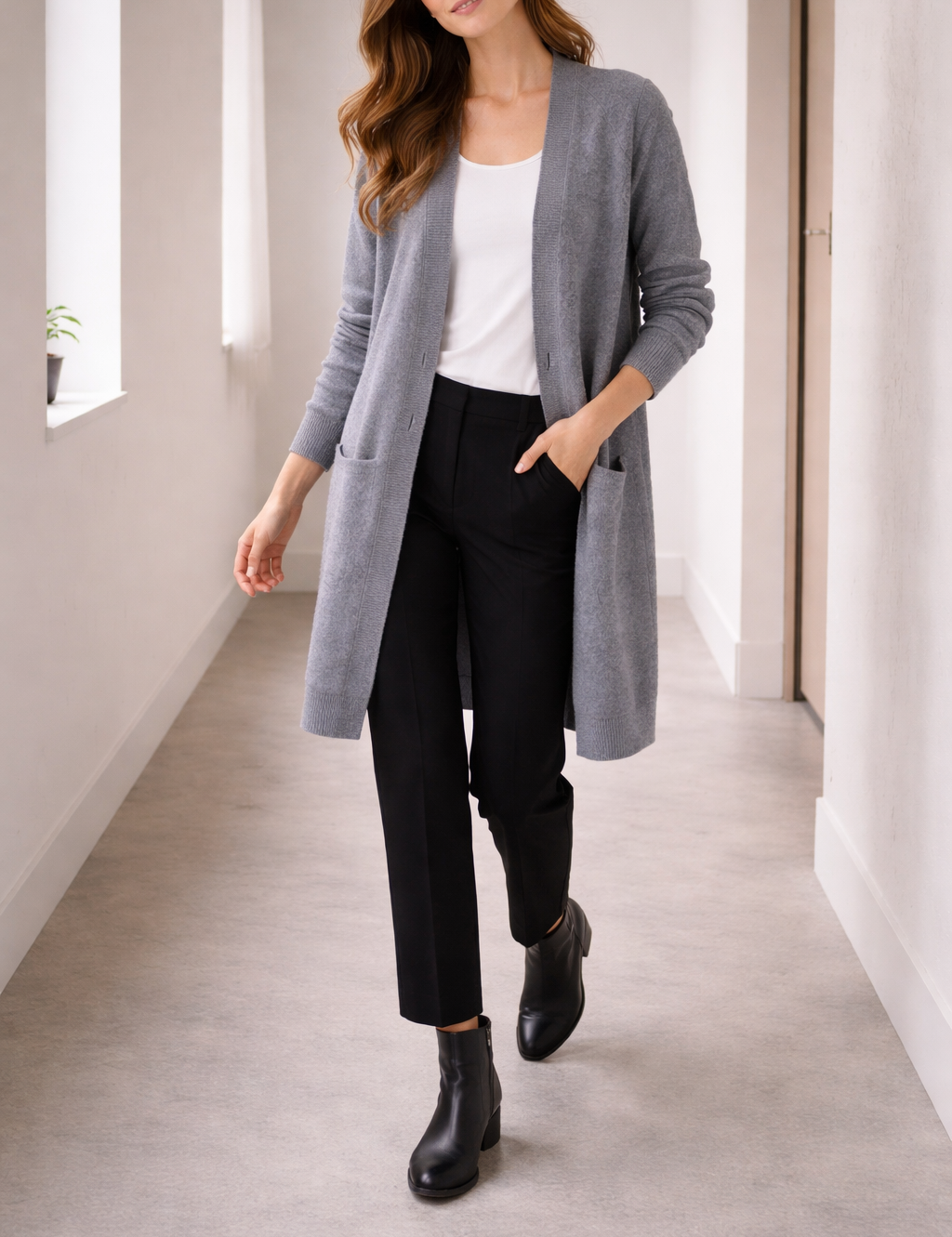 Women's Long Cardigan V-Neck Neckline